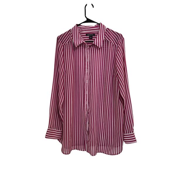Roaman's Classic Long Sleeve Button Up Pinstriped Boyfriend Shirt Pink Size 18W - Picture 1 of 9